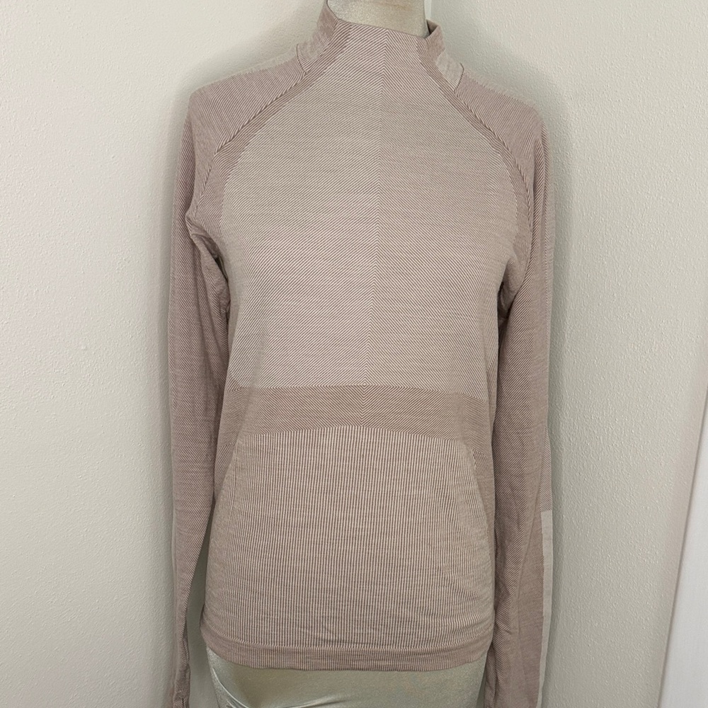 Sweaty Betty blush pale pink long sleeve shirt wool blend US 14